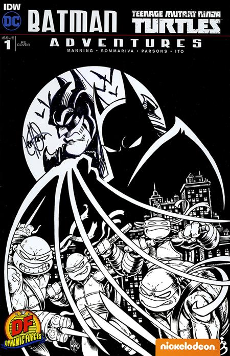 DF BATMAN/TEENAGE MUTANT NINJA TURTLES ADVENTURES #1 DF EXCLUSIVE B/W VARIANT SIGNED AND REMARKED BY KEN HAESER WITH A BATMAN HEAD SKETCH