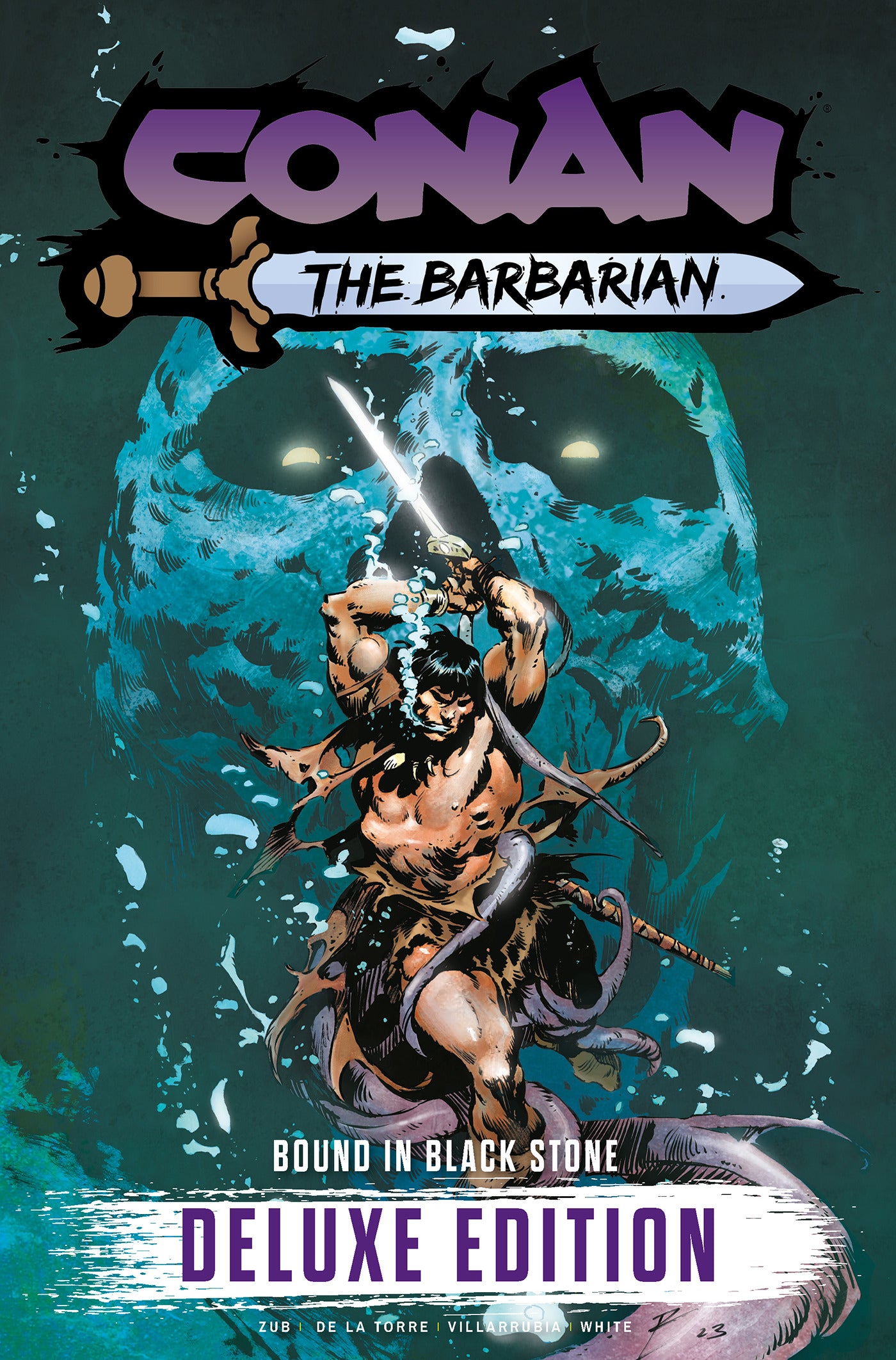 CONAN THE BARBARIAN BOUND IN BLACK STONE DELUXE EDITION HC VOL 01 DIRECT MARKET EDITION ROBERTO DE LA TORRE SKULL CVR (MR)