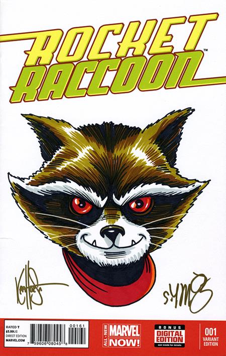 DF ROCKET RACCOON #1 BLANK VARIANT SIGNED BY SKOTTIE YOUNG AND REMARKED BY KEN HAESER WITH A ROCKET SKETCH Allocations may occur.