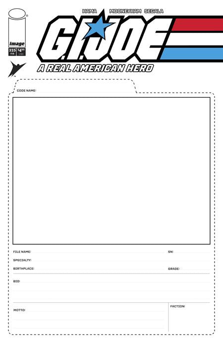 GI JOE A REAL AMERICAN HERO #325 CVR F BLANK SKETCH FILE CARD VAR