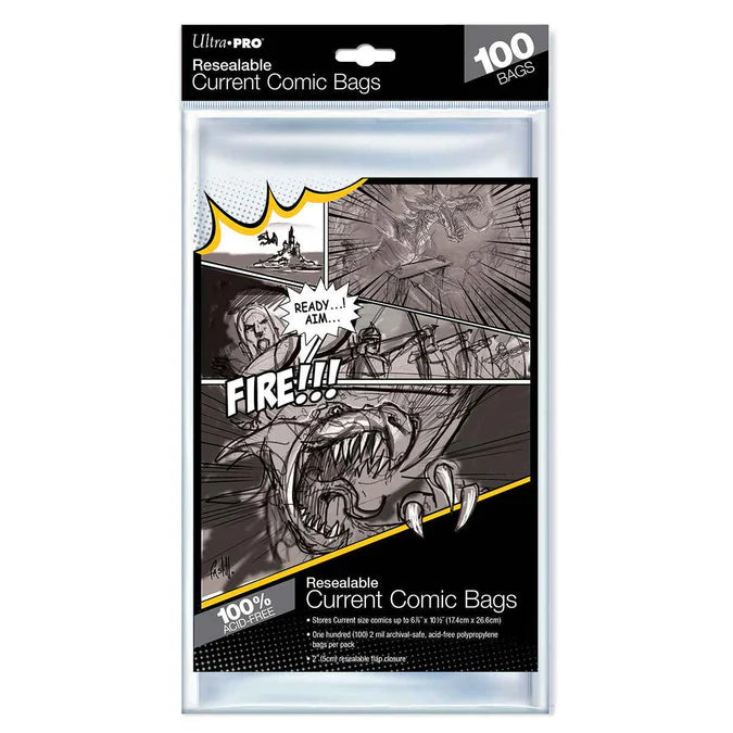 ULTRA PRO RESEALABLE CURRENT SIZE COMIC BAG AND BOARD