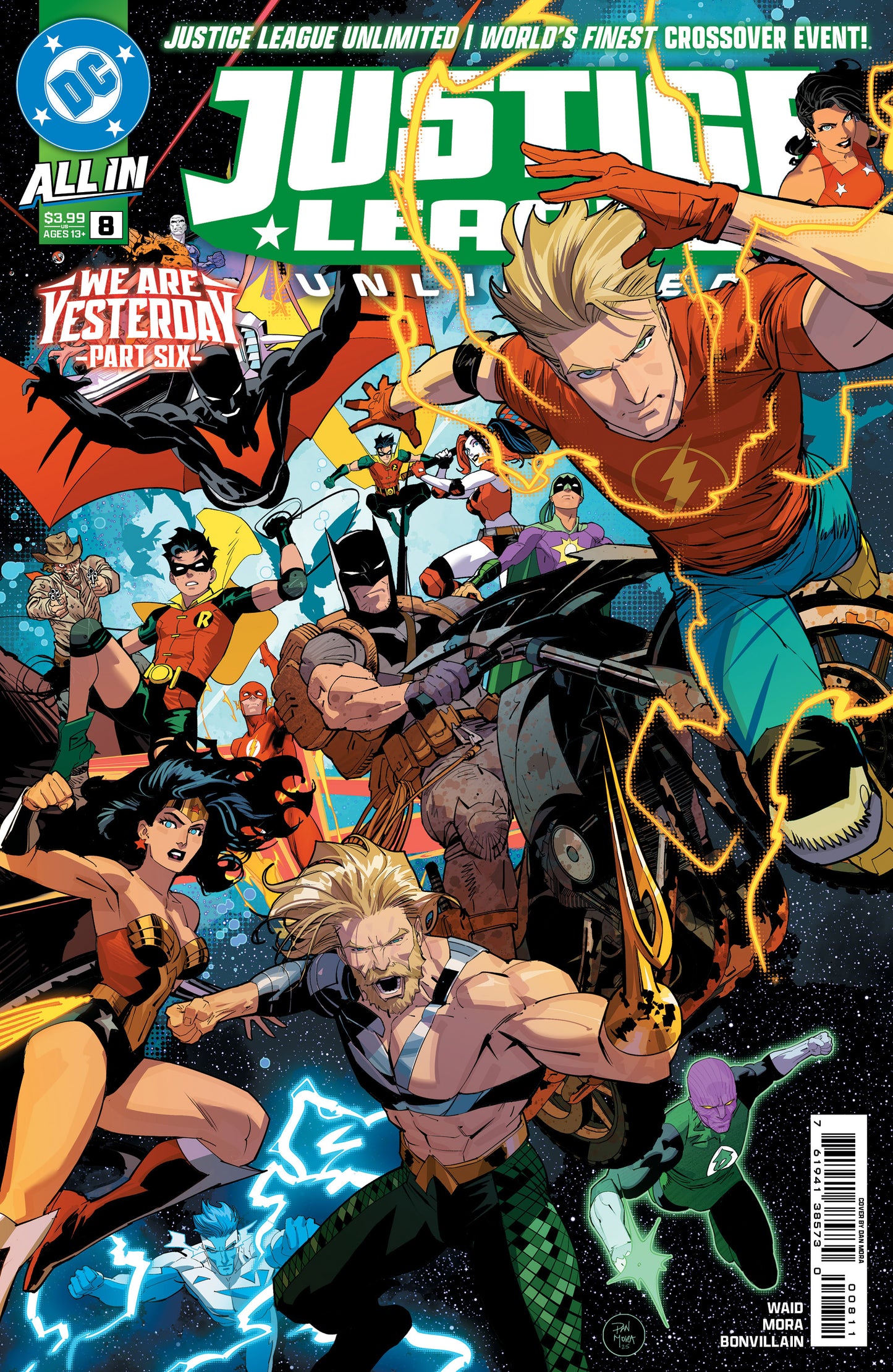 JUSTICE LEAGUE UNLIMITED #8 CVR A DAN MORA CONNECTING (WE ARE YESTERDAY)