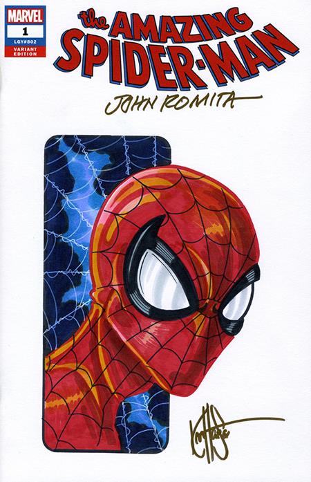 DF AMAZING SPIDERMAN #1 BLANK VARIANT SIGNED BY JOHN ROMITA SR AND REMARKED BY KEN HAESER WITH A SPIDERMAN SKETCH Allocations may occur.