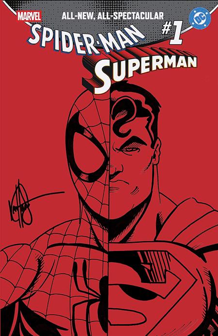 DF MARVEL/DC SPIDERMAN/SUPERMAN #1 RED BLANK VARIANT SIGNED AND REMARKED BY KEN HAESER WITH A SPIDERMAN/SUPERMAN SKETCH Allocations may occur.
