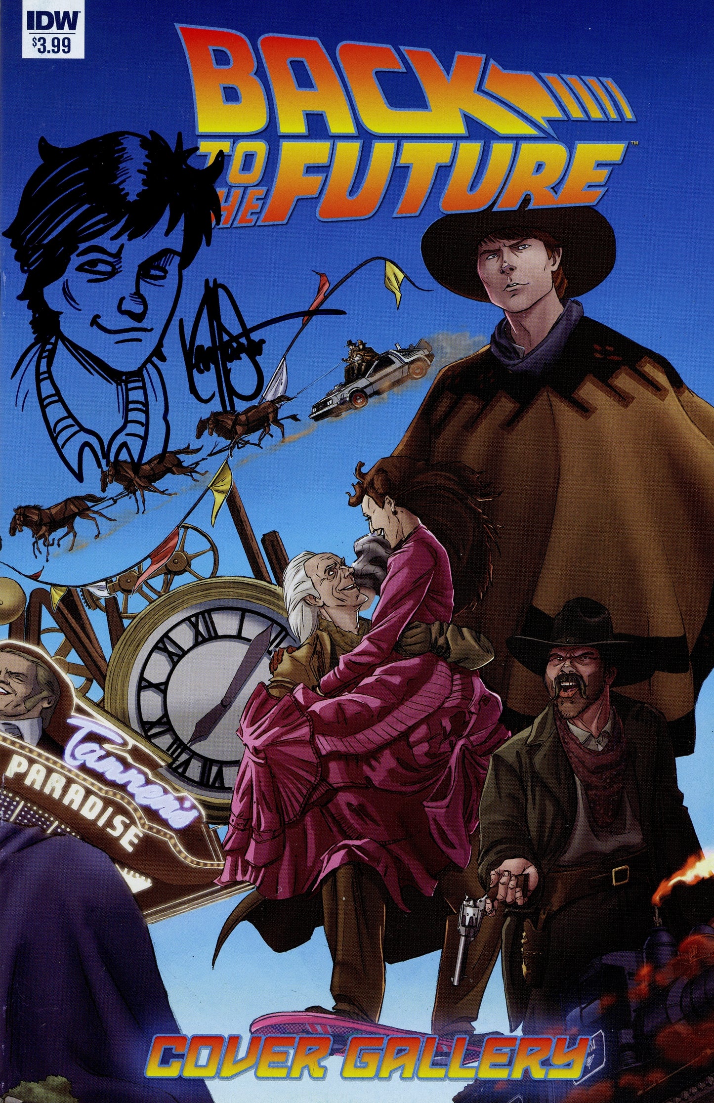 DF BACK TO THE FUTURE COVER GALLERY #1 SIGNED AND REMARKED WITH BTTF CHARACTER HEAD SKETCH