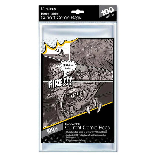 ULTRA PRO RESEALABLE CURRENT SIZE COMIC BAG AND BOARD